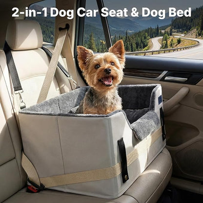 Veehoo 2-in-1 Dog Booster Car Seat & Pet Bed for Small Medium Dogs up to 50lbs, Foldable Travel Car Seat with Safety Leash, Non-Slip Removable Washable Cover