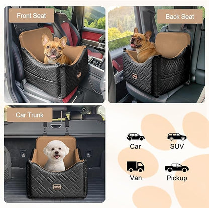 JOEJOY Dog Car Seats for Small Medium Dogs Under 35lbs, Waterproof PU Leather Dog Booster Seat with Detachable Cover, Thickened Memory Foam Pet Car Seat with Safety Belt and Storage Pockets