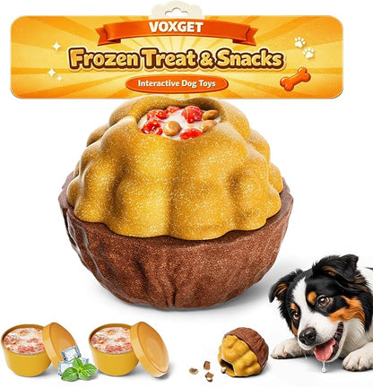 Interactive Dog Frozen Treat Toy for Chewers, Enrichment Puzzle Treat Dispenser with Small Popsicle Molds for Medium Large Dogs Keep Busy, Chew Toy for Puppy Teething Reduce Anxiety -Brown