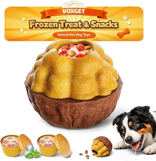 Interactive Dog Frozen Treat Toy for Chewers, Enrichment Puzzle Treat Dispenser with Small Popsicle Molds for Medium Large Dogs Keep Busy, Chew Toy for Puppy Teething Reduce Anxiety -Brown