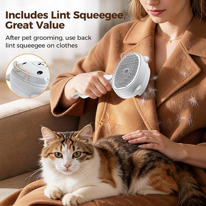 Self Cleaning Shedding Steam Cat Brush, Silicone Scraper Included Dog Brush, Adorable Bear Design, primecat, Cat Brushes for Shedding, USB Rechargeable, for Grooming & Haired Pets, Dogs & Cats, White