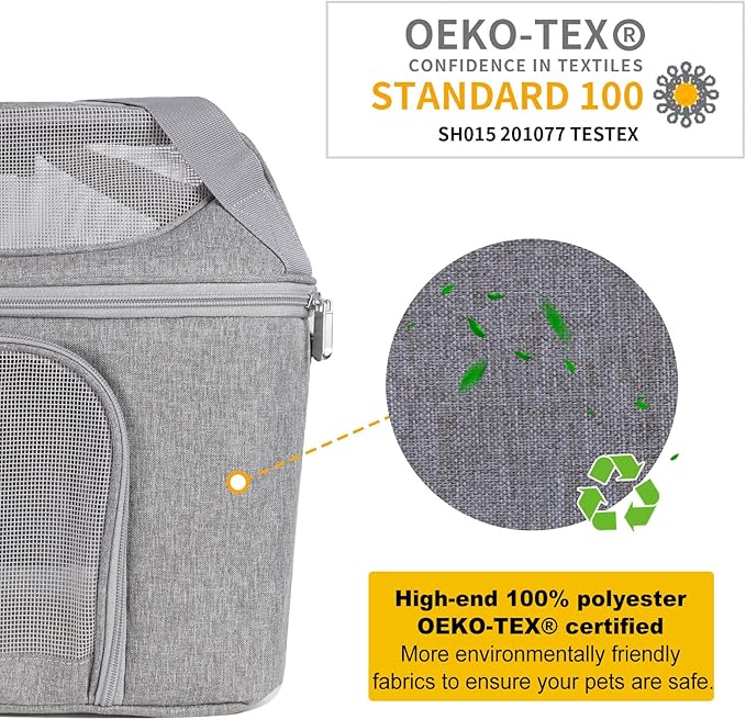 Large Cat Carrier Soft Side Pet Carrier for Kitten Puppy Collapsible Travel Small Dog Carrier Backpack TSA Airline Approved Pet Carriers for Under 20 lbs, Gray