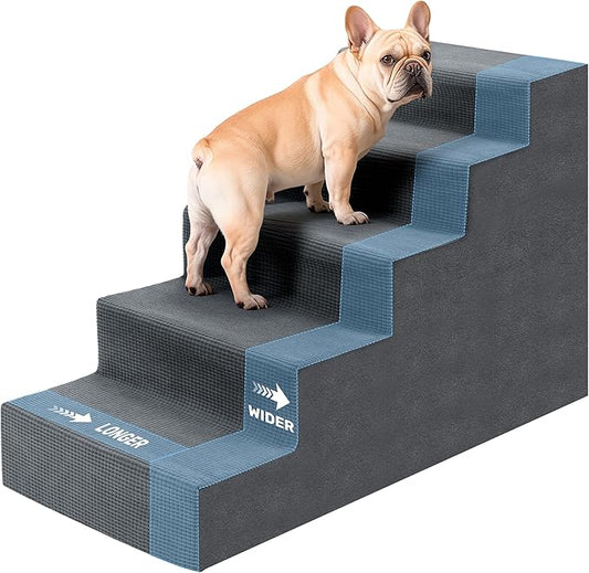 Dog Steps for High Bed, 23" H Dog Stairs for Small Dogs, 5-Tier Pet Stairs with Washable Cover, Non-Slip Pet Steps for Dogs to Get On Bed