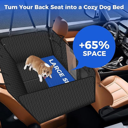 XL Dog Back Seat Extender for Crew Cab Truck, Hard Bottom Dog Car Seat Cover Waterproof Dog Car Hammock Pet Backseat Bed, Pet Truck Accessories for F150 / RAM 1500/ Tundra Crew Cab, Black