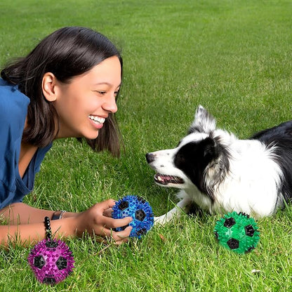 6 Pcs 3.4'' Spiky Squeaker Soccer Ball Dog Toy for Medium Large Dogs Heavy Duty Rubber Chew Toys for Aggressive Chewers Spiky Ball Fetch for Training Clean Teeth Outdoor