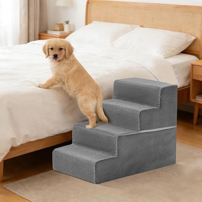 4-Step Dog Stairs for Large Dogs and Cats, 18in H Dog Steps for Couch, Sofa, Chair, Non-Slip Sturdy Pet Steps, Pet Ramp for High Bed Indoor