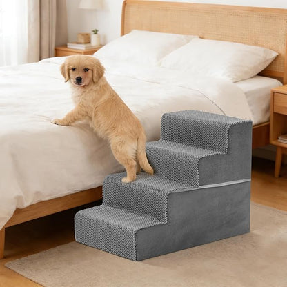4-Step Dog Stairs for Large Dogs and Cats, 18in H Dog Steps for Couch, Sofa, Chair, Non-Slip Sturdy Pet Steps, Pet Ramp for High Bed Indoor