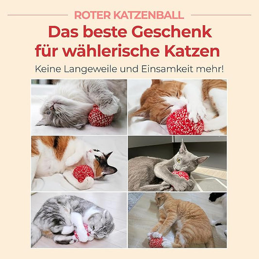 JAYU PET Red Cat Ball [W/O Bell Version] - Handmade Silvervine Cat Toy with Catnip, Interactive Matatabi Ball for Indoor Cats & Kittens, Feline Play Toy & Gift (2.7 inch)