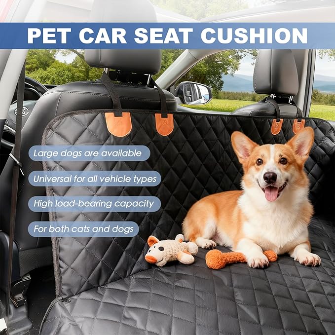 Dog Back Seat Cover Hammock, Waterproof 600D Heavy Duty Dog Car Seat Cover with Side Flaps, Scratch-Resistant Bench Seat Protector for Cars, SUVs & Trucks Grey