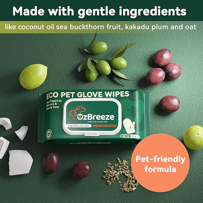 Pet Glove Wipes for Dogs & Cats, Hypoallergenic No Rinse Cleaning Grooming Gloves, Extra Thick Coconut Oil Infused Fur Nourishing & Deodorizing Wipes, 20PCS