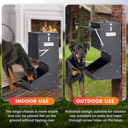 Automatic Dog Feeder Large Breed with Lid, 25 Lbs Outdoor and Intdoor Gravity Dog Feeder and Hanging Self Feeding Dogs Food Dispenser, Automatic Dogs Feeders For Large Dogs, Cats, Deer, Chicks