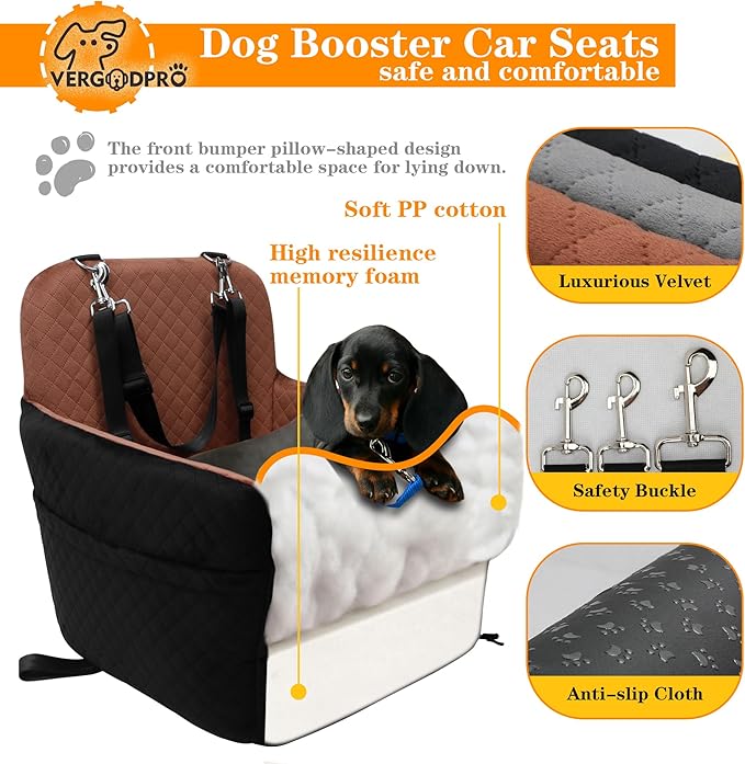 Dog Car Seat for Small Medium Dogs,Portable Pet Booster Seat with Safety Strap & Removable Washable Pad,Memory Foam Dog Travel Bed for Car,SOFE Velvet for Puppies Cats（M-Black/Brown）