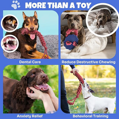 Interactive Dog Flying Disc and Rope Toy – 2-in-1 Toy for Medium and Large Dogs Outdoor Training and Fetch in Blue and Red