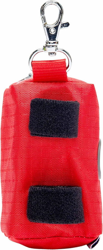 Blueberry Style Red Dog Waste Bag Dispenser, Solid Color Trash Bag Dispenser with 2 Auto Locking Zipper, Dog Poop Bag Holder Leash Attachment, Includes 1 Roll of Free Poop Bags