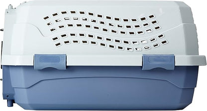 Amazon Basics 2-Door Top-Load Hard-Sided Pet Travel Carrier for Cats and Small Dogs, 19" L x 12.6" W x 10" H, Gray & Blue