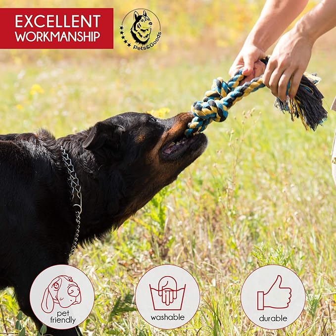 Pets&Goods Rope Chew Toys – 3-Pack Heavy-Duty Cotton Tug & Fetch Set for Large Dogs – Durable, Washable Rope Toys for Chewing & Dental Health