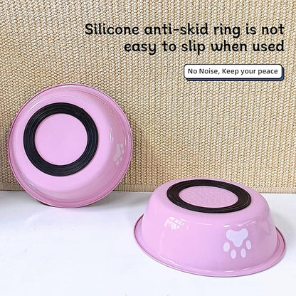kathson 2 Pack Stainless Steel Dog Bowls,6" Spill Proof Metal Dog Food Bowls,Nonslip Rubber Bottom Pet Food and Water Bowl Set,Puppy Dishes Feeder for Medium Small Dogs,Pink