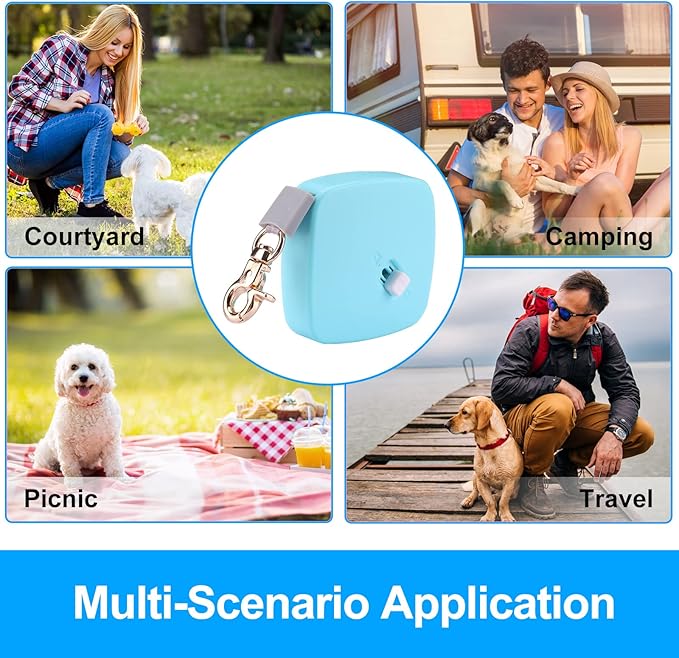 Retractable Dog Leash for Small Dogs Cats up to 11lbs with 6.5ft Anti-Pull Strong Nylon Tape, Hands Free, Mini and Portable Walking Leash with Wrist Strap, One-Hand Brake, Blue Square