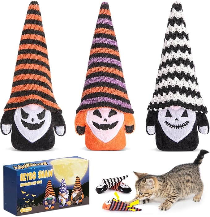 Retro Shaw Cat Toys Gnomes, 3 Pack, Catnip Toys for Indoor Cats Kitty Kicker Chew, Safe Teeth Cleaning Interactive Kitten Toy for All Pet Breeds, 6.7 Inches