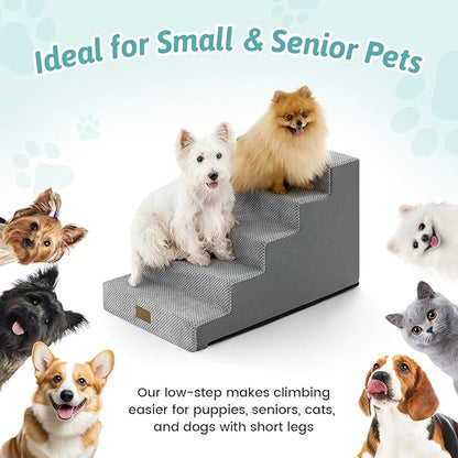 Dog Stairs for Small Dogs 15.7" H, 4-Step Gentle Incline Pet Step for Couch Sofa, Non-Slip Dog Ramp for Puppy Doggie Senior Cats, 15.7x23.6x15.7 Inch, Grey