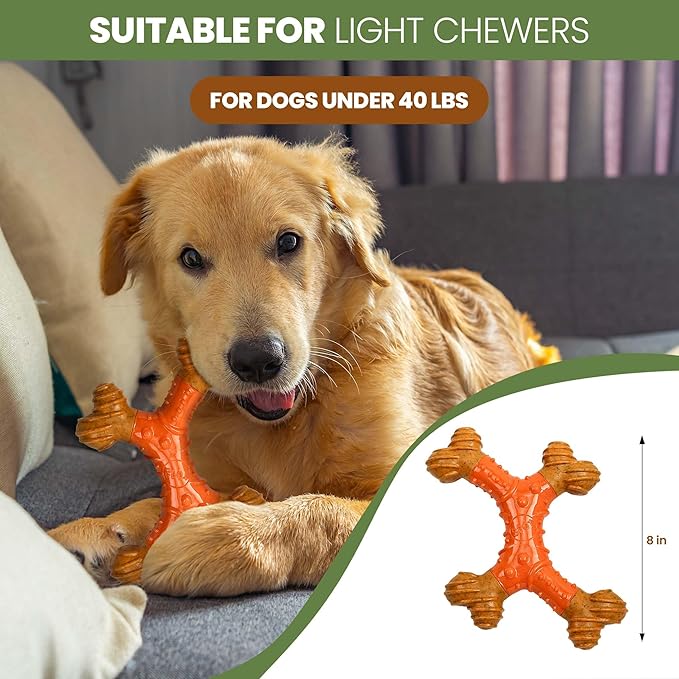 SPOT Bam-Bones Dental X-Bone - Made with Bamboo Fiber and a Massaging Rubber Center, Durable Oral Care Dog Chew for Light Chewers & Teething Puppies under 40lbs, 8in Allergen Free Peanut Butter Flavor