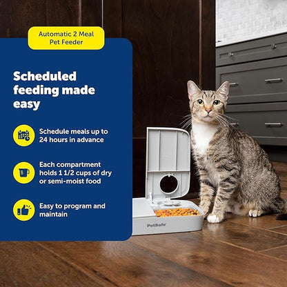PetSafe Analog 2 Meal Programmable Pet Feeder, Automatic Dog and Cat Feeder - Dry or Semi-Moist Pet Food Dispenser, Slow Feed Portion Control (3 Cup/16 Ounce Total Capacity), Tamper-Resistant Design