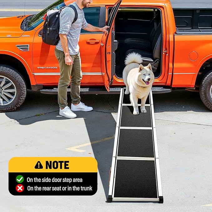 Dog Ramp for Car (200 lbs), Extra L71” W17” Folding Pet Ramp for Large Dogs with with Heavy Duty Hinges, Outdoor Anti-Slip Foldable Dog Car Ramps for SUV Truck Side Door (4 Folded) (4 Folded)