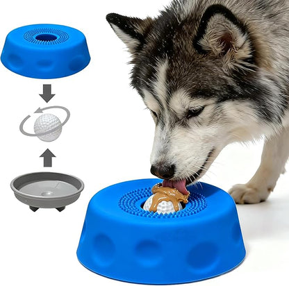 Slow Feeder Dog Bowls for Liquid with Rolling Ball, Interactive Lick Bowl Anti-Slip Lick Toy for for Wet Food, Water, Treats & Breeds Dietary Supplement for Dogs Cats (Grey)