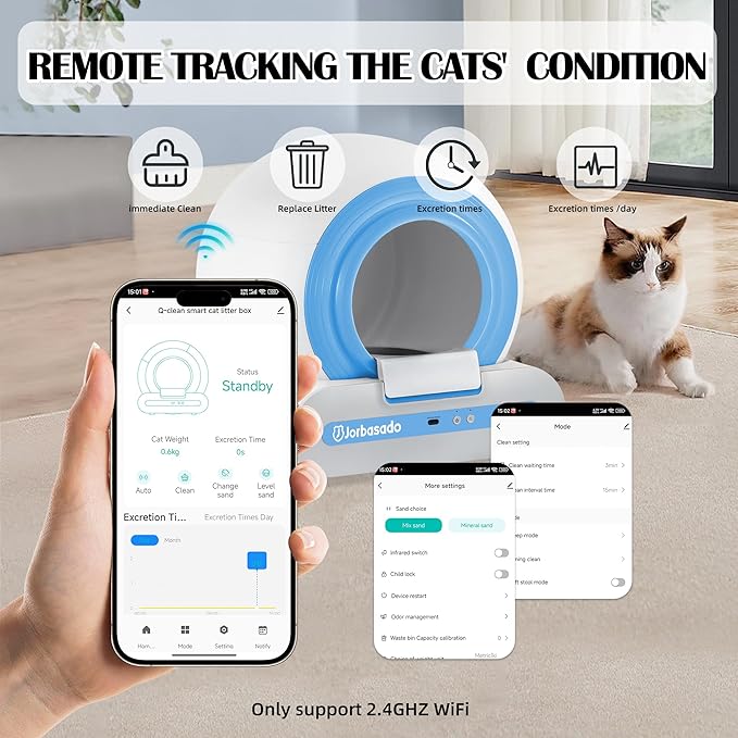 J JORBASADO Self Cleaning Litter Box, 65L+9L Automatic Cat Litter Box Self Cleaning for Multiple Cats, with APP Control and Safety Protection