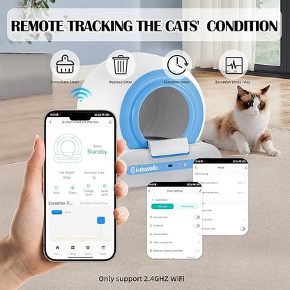 J JORBASADO Self Cleaning Litter Box, 65L+9L Automatic Cat Litter Box Self Cleaning for Multiple Cats, with APP Control and Safety Protection