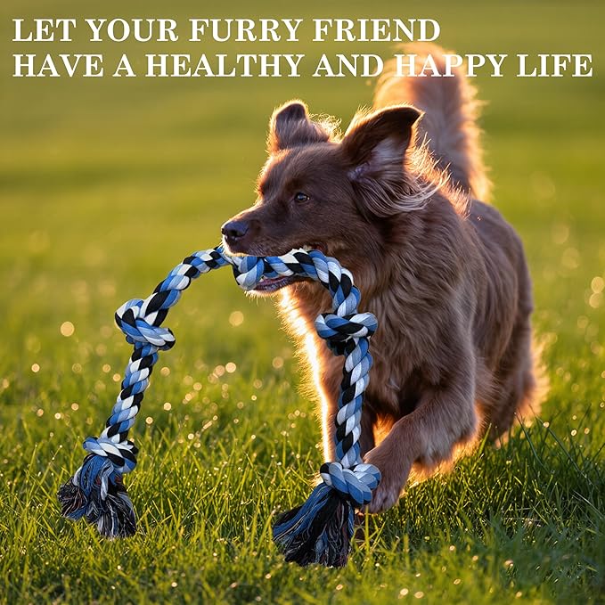 Dog Rope Toys for Large/Medium Aggressive Chewers,Tough Cotton Chew Toy,5 Knots 2.7Feet Indestructible,Knots Extra Tough Cotton Dog Ropes for Medium Large Dogs,Toy Teeth Cleaning