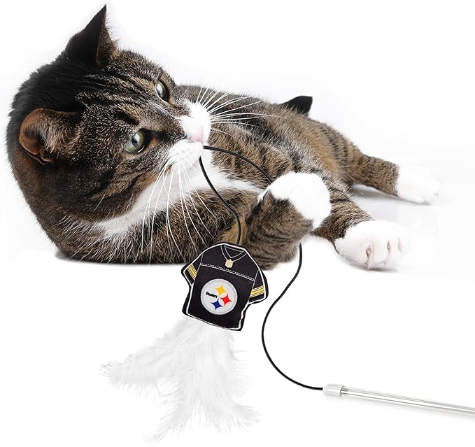 NFL Pittsburgh Steelers Team Jersey Wand with CAT NIP, Cat Toy Jersey Shaped Plush Teaser Toy for Cats & Kittens - Interactive Pet Toy for Play & Exercise