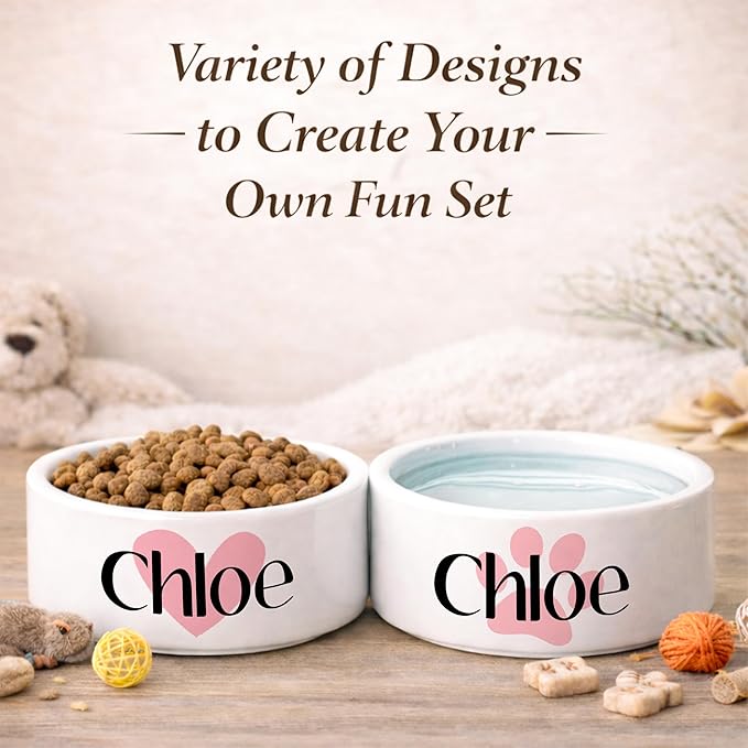 Custom Dog Bowl | Personalized Food & Water Dish with Name | Microwave & Dishwasher Safe Ceramic Pet Feeding Bowl | Gift Idea for New Puppy Owners | White – Large