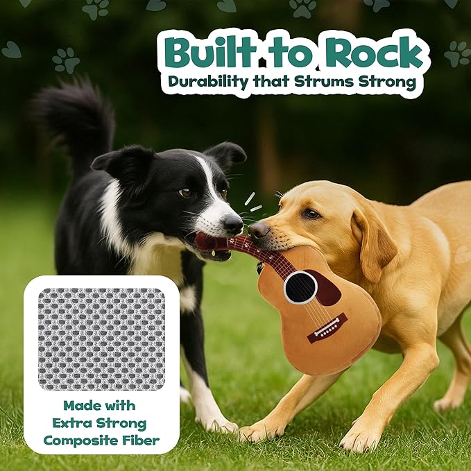 Acoustic Guitar Dog Toy – Funny Birthday & Easter Basket Dog Gift, Interactive Squeaker & Crinkle, Plush & Cute, Fun and Engaging Puppy Present