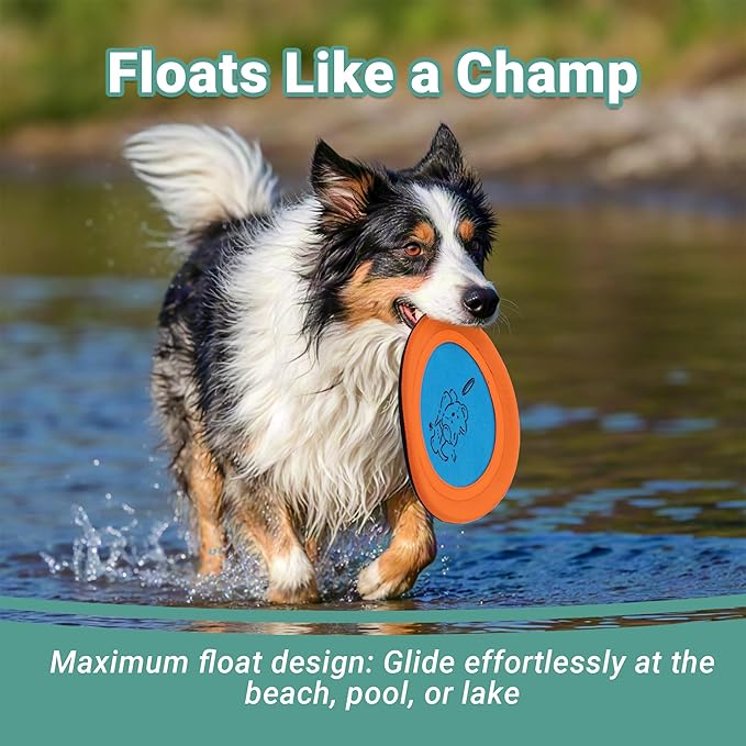 3 Packs Nylon Interactive Dog Flying Disc - Floating Dog Toys for Aggressive chewers - Water Toys for Dogs (Orange and Blue)