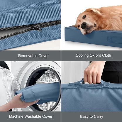 Outdoor All Weather XL Dog Bed, Waterproof Pet Bed for Extra Large Dogs, Orthopedic Egg Crate Foam with Removable Washable Oxford Cooling Cover, 44x32 Inch, Blue