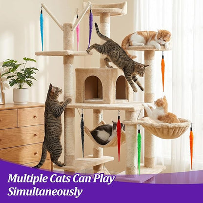 Cat Worm Toy, 10 Pcs Fuzzy Cat Wand Attachment Toys Accessories Funny Interactive Cats Feather Toy with 1 Pcs Black String for Indoor Cats Kittens Pets Toys