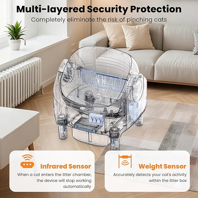 Upgraded Automatic Litter Box Self Cleaning, with Raised Step, Open Top Large Capacity for Multiple Cats, Odor Control & Safety Protection & Smart App Control & Health Monitoring & Quiet Operation