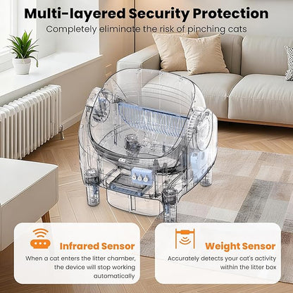 Upgraded Automatic Litter Box Self Cleaning, with Raised Step, Open Top Large Capacity for Multiple Cats, Odor Control & Safety Protection & Smart App Control & Health Monitoring & Quiet Operation