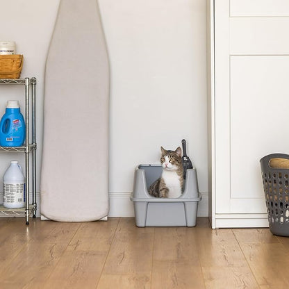 IRIS USA Large Open Top Cat Litter Box with High Sided Walls Tall Scatter Shield Scoop Included Easy Clean Plastic Pan Stain Resistant for Big Cats Kittens Indoor Multi-Cat Households