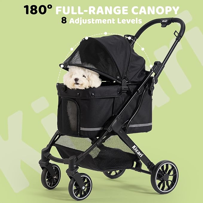All-Terrain Dog Stroller for Small to Medium Dogs, Pet Stroller for Dogs & Cats Outdoor Walks, One-Hand Easy Fold, Double-Layer Anti-UV & Waterproof Canopy & Breathable Mesh, Samurai Black