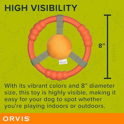 Orvis Dog Whitewater Toss Ring Floating Fetch Toy and Chew; High Visibility Wheel Shaped Frisbee Dog Toy - Floats in Water, Quick Dry, Easy to Clean, Squeaky Toy for Large Dogs, Aggressive Chewers