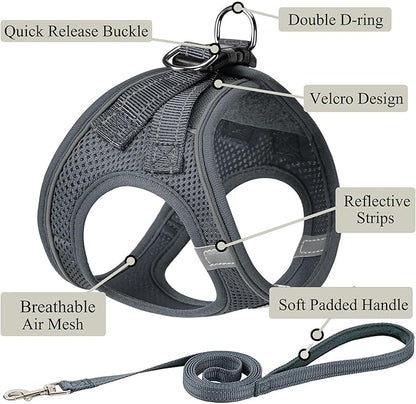 Dog Harness with Leash Set, No Pull Adjustable Reflective Step-in Puppy Pet Vest Harnesses for Small Medium Large Dogs and Cats,Grey XXS