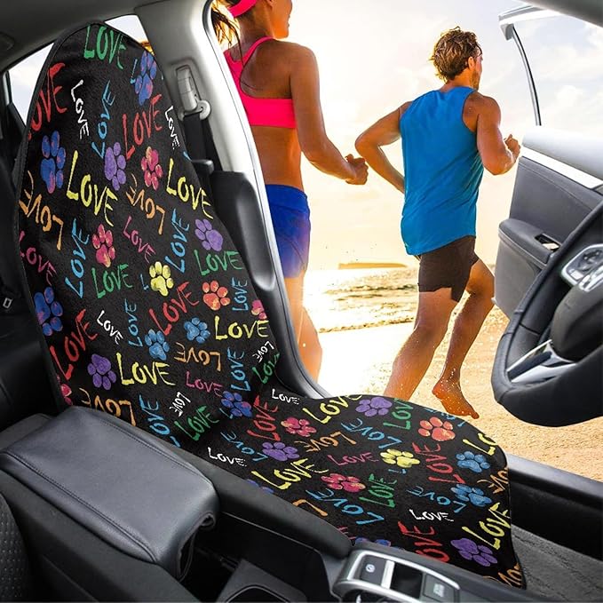 Coldinair Love Colorful Dog Paws Print Towel Waterproof Sweat Beach Seat Cover Universal for Car Truck SUV Seat for Dog or Workout,Non-Slip and Easy to Install