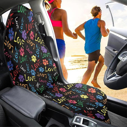 Coldinair Love Colorful Dog Paws Print Towel Waterproof Sweat Beach Seat Cover Universal for Car Truck SUV Seat for Dog or Workout,Non-Slip and Easy to Install