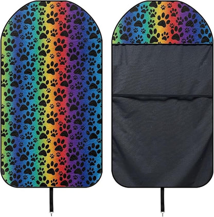 Coldinair Rainbow Dog Paws Print Towel Beach Car Seat Cover Non-Slip Bucket Front Seats Protector,Universal Fit Waterproof and Stain Resistant for Cars,SUVs,Trucks