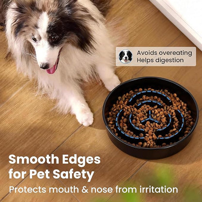 Ceramic Slow Feeder Dog Bowls,2.0 Cups Slow Feeder for Medium Large Breed,Puzzle Dog Food Bowl to Slow Down Eating, Anti-Gulping, Stop Bloat,Preventing Choking,8in,Black