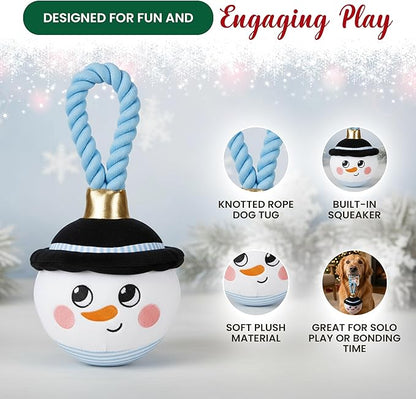 Bow Wow Pet Snowman Ornament Rope Dog Tug Toy