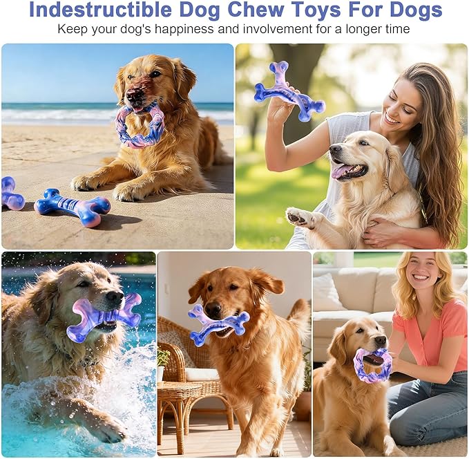 Rensh 3-Pack Tough Dog Chew Toys for Aggressive Chewers, Almost Indestructible Dog Toys for Medium Large Breed, Super Chew Toy to Keep Them Busy & Reduce Boredom, Teeth Cleaning Training, Milk Flavor