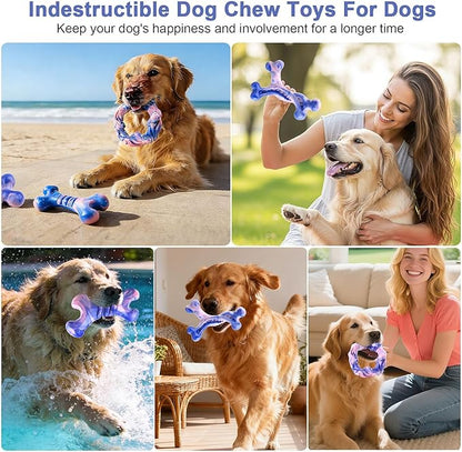 Rensh 3-Pack Tough Dog Chew Toys for Aggressive Chewers, Almost Indestructible Dog Toys for Medium Large Breed, Super Chew Toy to Keep Them Busy & Reduce Boredom, Teeth Cleaning Training, Milk Flavor
